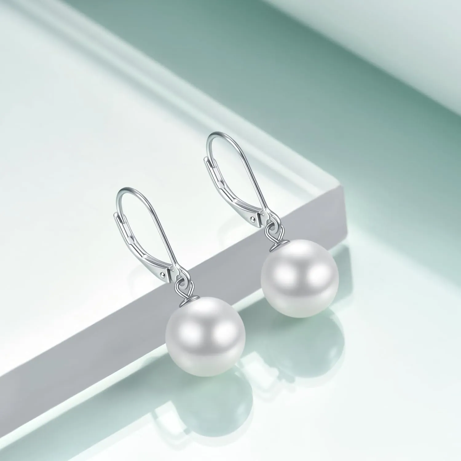 Rnivida 925 Sterling Silver Hypoallergenic Pearl Leverback Earrings,Single White Round Pearl Drop Jewelry Gift for Women