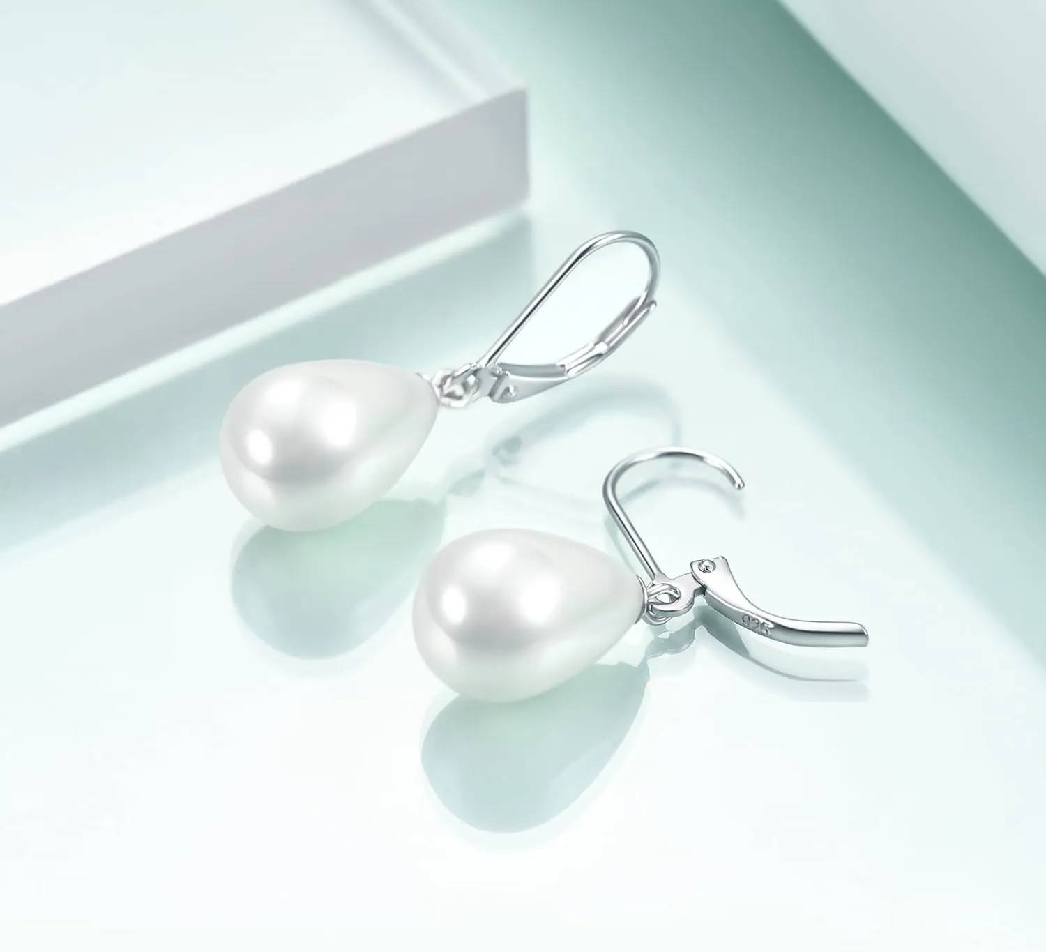 Rnivida 925 Sterling Silver Pearl Drop Leverback Dangle Earrings,Single White Pearl Jewelry Gift for Female Friends Women