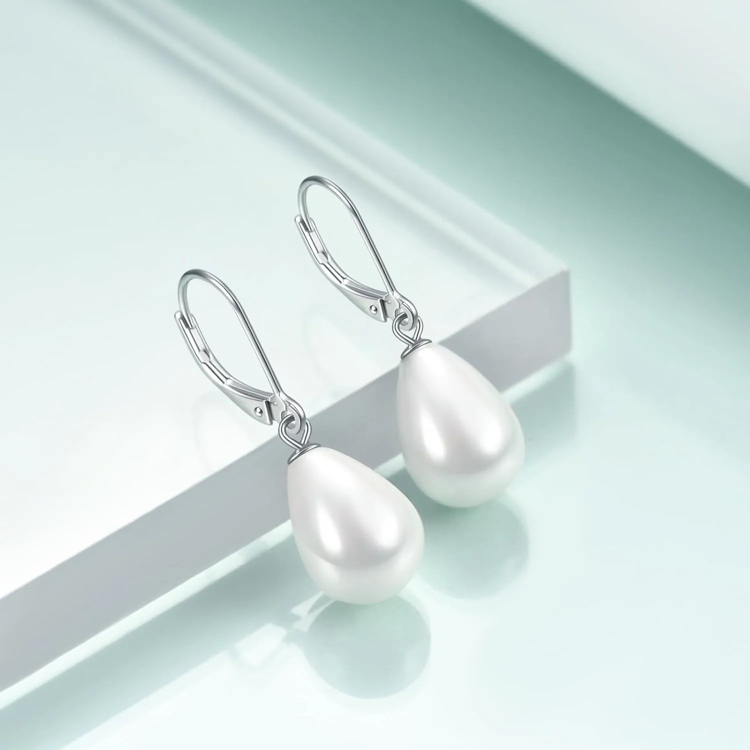 Rnivida 925 Sterling Silver Pearl Drop Leverback Dangle Earrings,Single White Pearl Jewelry Gift for Female Friends Women