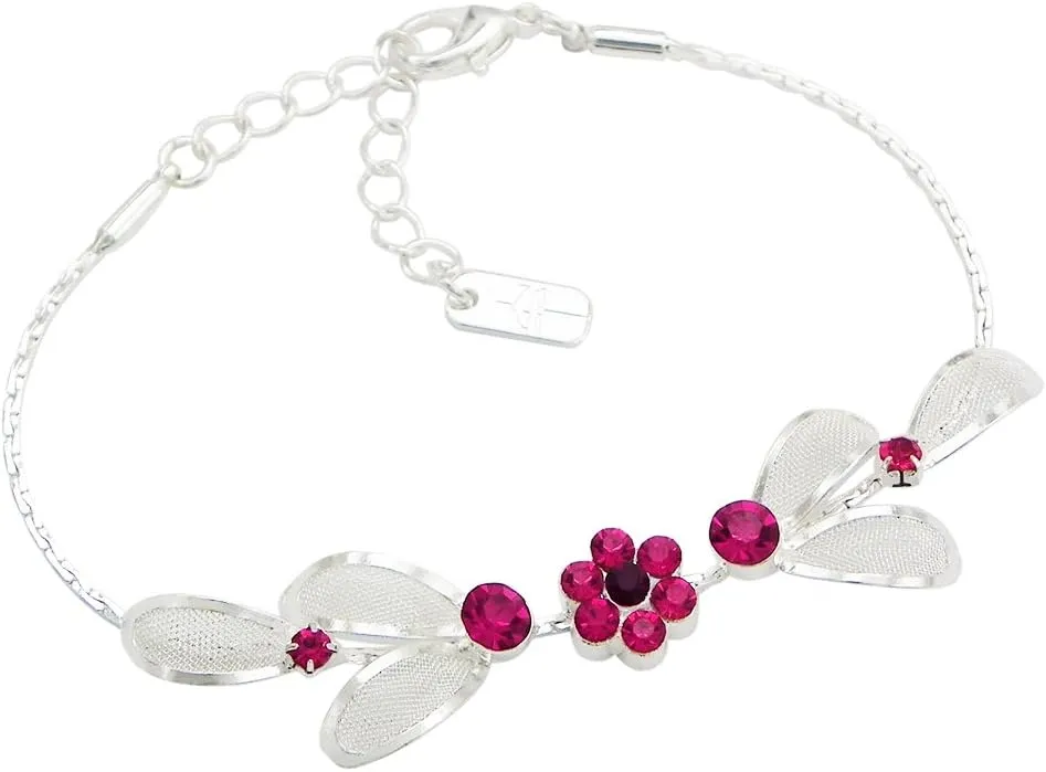 Rosemarie Collections Women's 3 Piece Rhinestone Crystal And Metal Mesh Floral Statement Necklace Bracelet Earring Jewelry Set, 17" 4" Extender