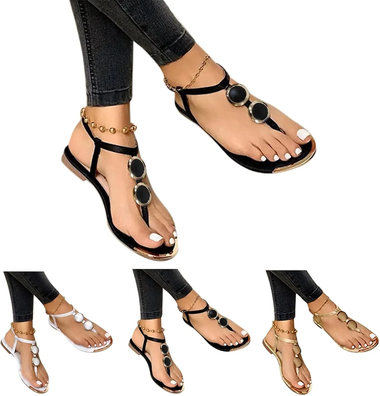 Sandals for Women Casual Elastic Flat Sandals 2025 Summer Beach Vacation Shoes Ankle Strap Flip Flops Sandal