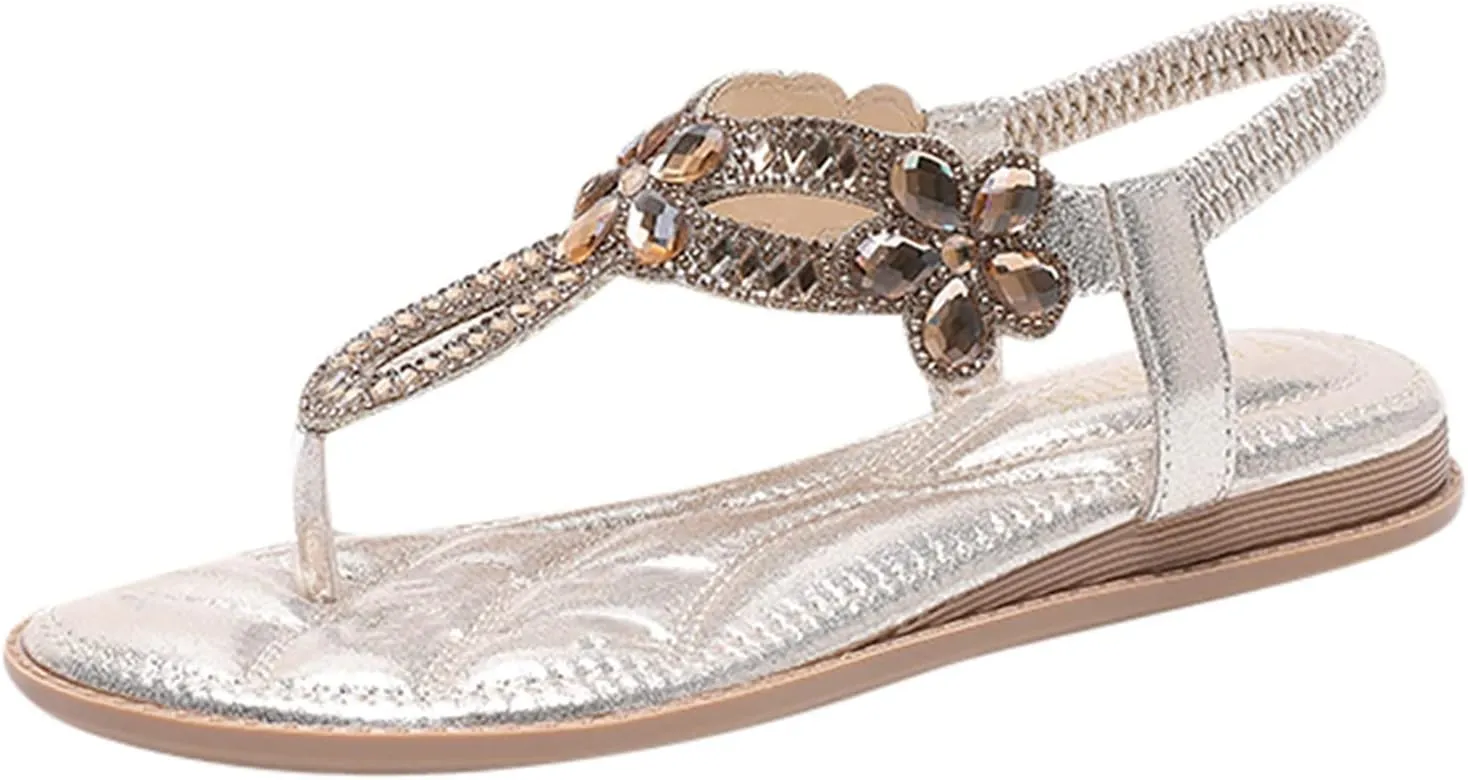Sandals for Women Womens Flat Sandals Flat for Women Women's Gold Dressy Beach Open Toe Slingback Shoes