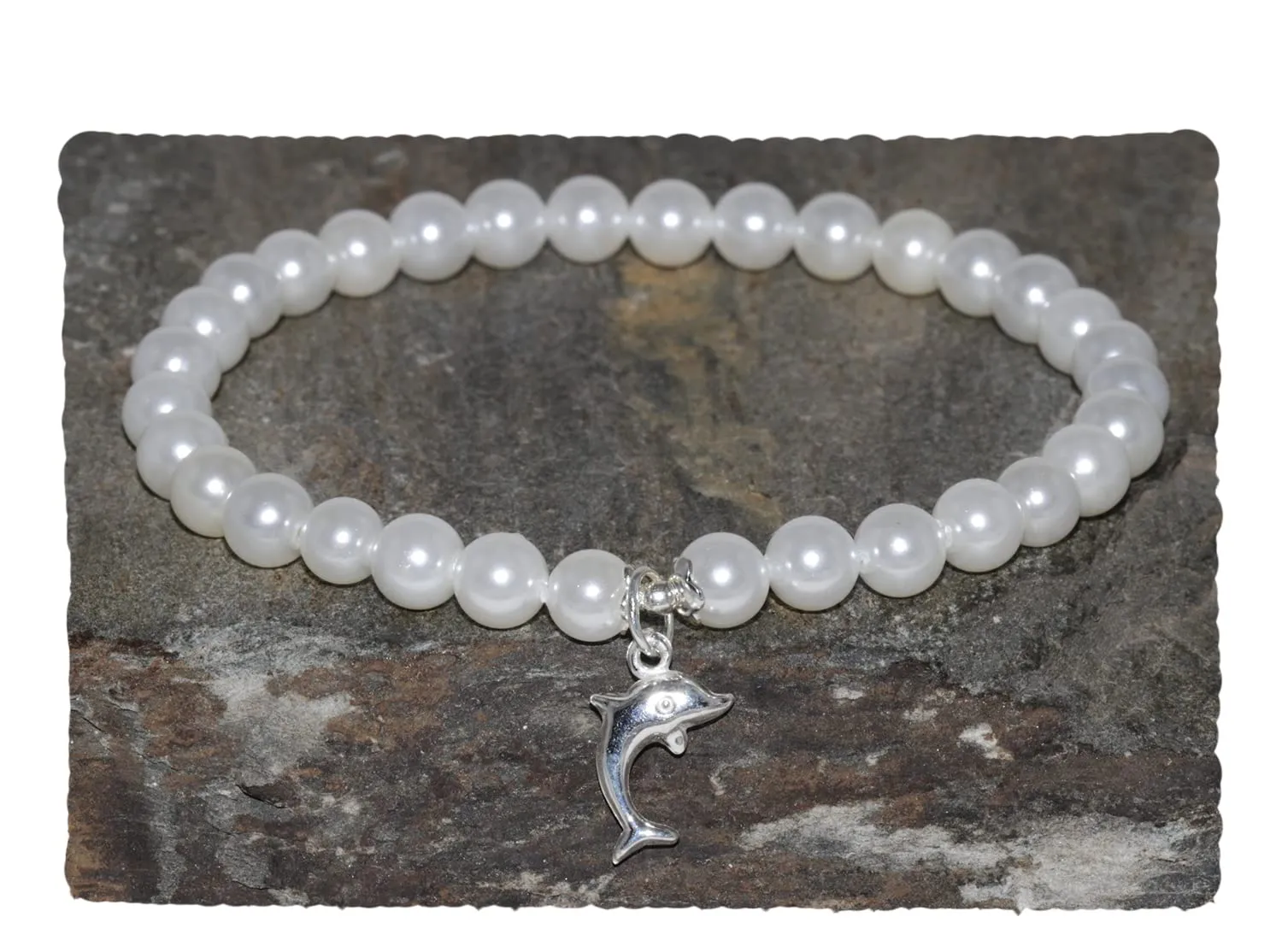 Shell Beaded Bracelet Handmade Sterling Silver Dolphin 6mm White Shell Bracelet Shell Stack Bracelet Gift Bracelet Pristine Shell Bracelet