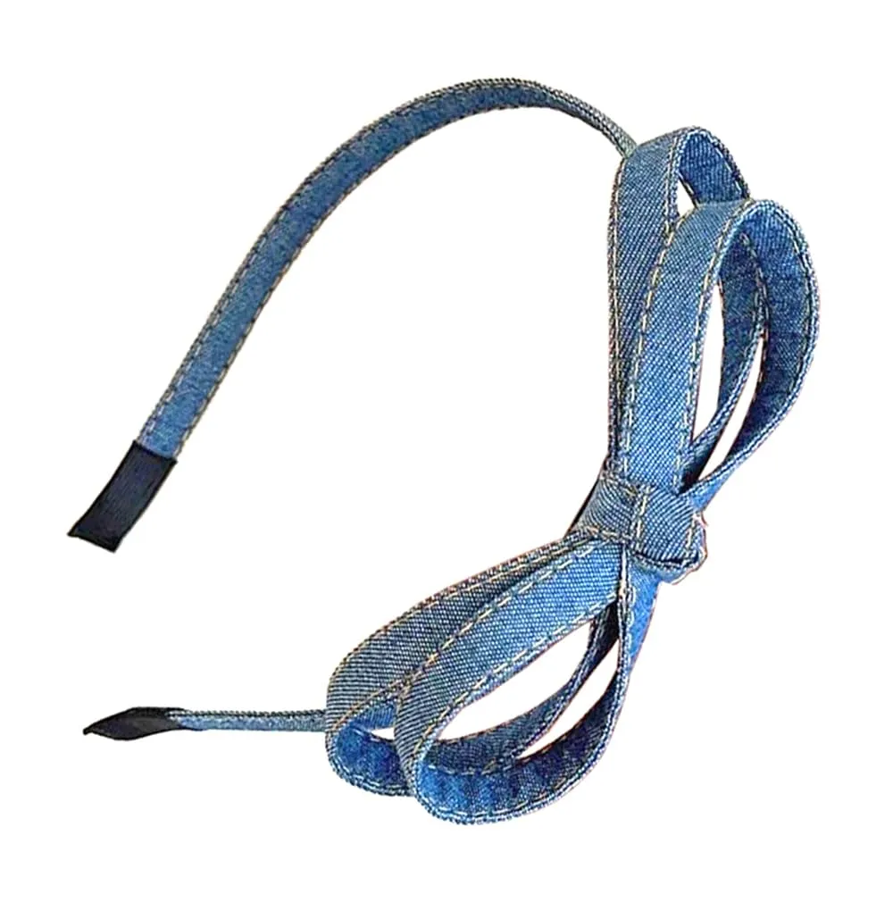 Skinny Denim Bow Headbands for Women, Bowknot Thin Headbands Lightweight Hairband Hair Hoop for Women GirlsBlue