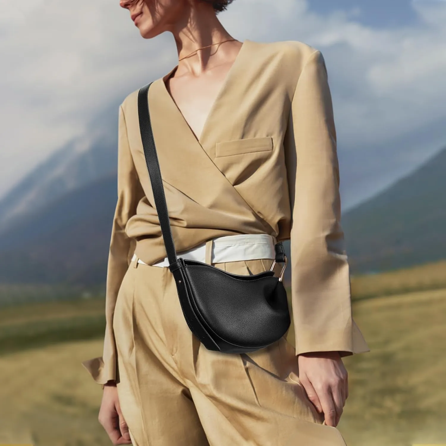 Small Crescent Crossbody Bags Dumpling PU Shoulder Purses Mini Trendy Designer Luxury Faux Leather Hobo Saddle Bag for Women