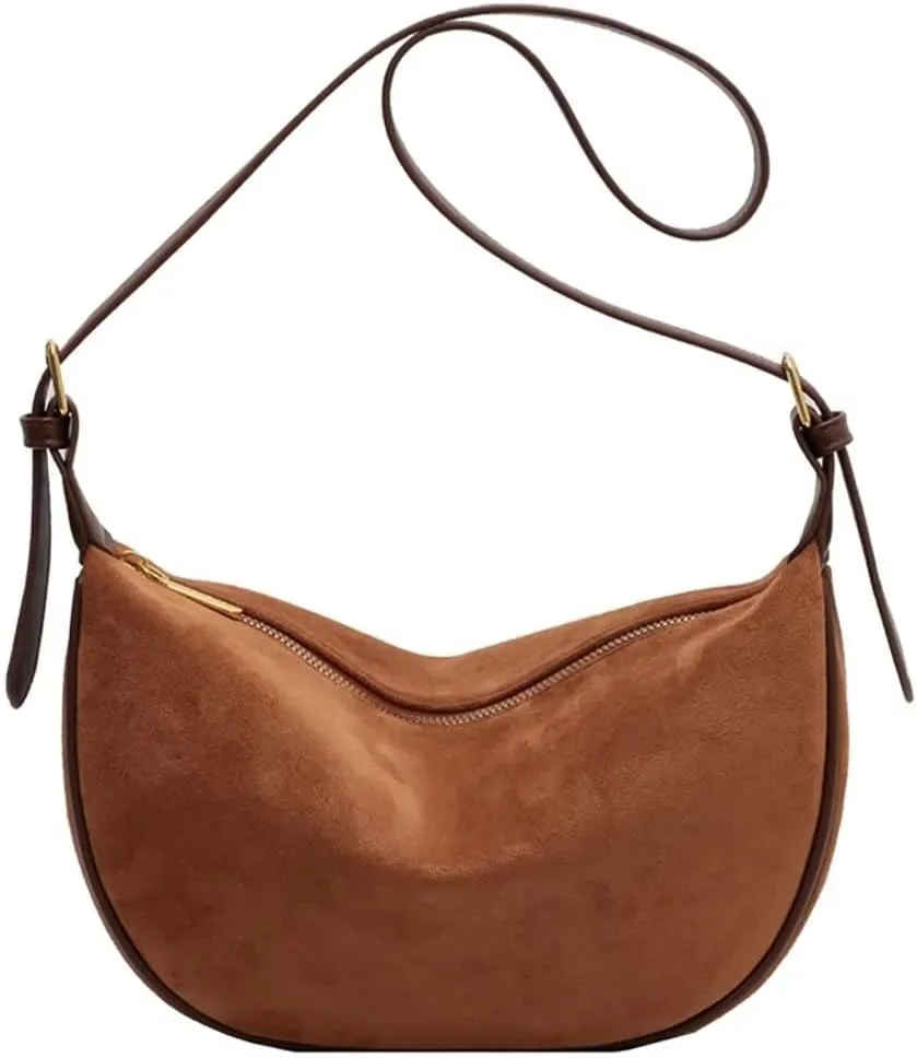 Small Shoulder Bag for Women Suede Hobo Crossbody Purse Lightweight Crescent Satchel with Detachable Shoulder Strap, One Color, One Size