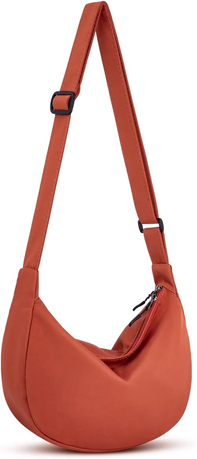 Small Sling Crossbody Bag for Women Men Trendy, Mini Crescent Bag with Adjustable Strap, 2 Zippers Lightweight Nylon Bag
