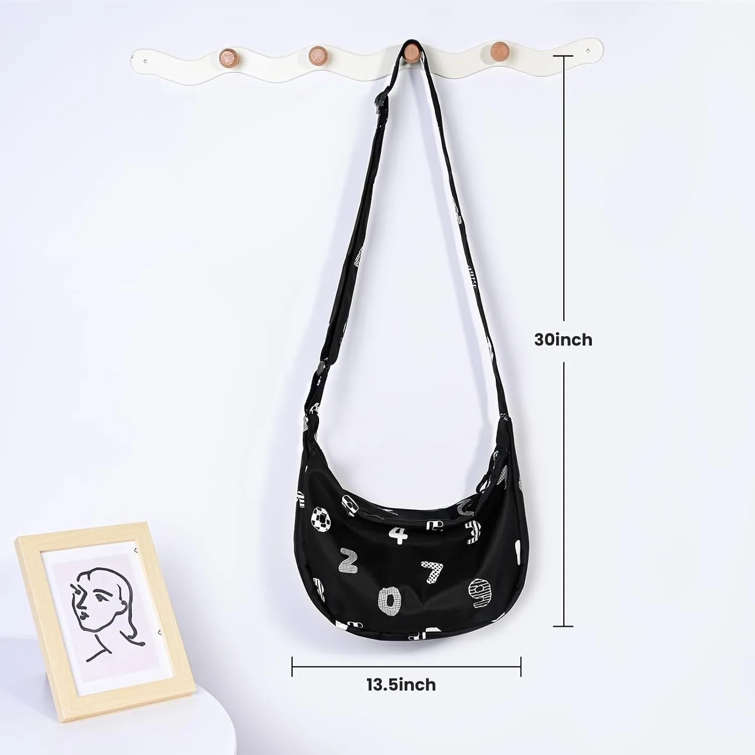 Small Sling Crossbody Bag for Women Men Trendy, Mini Crescent Bag with Adjustable Strap, 2 Zippers Lightweight Nylon Bag