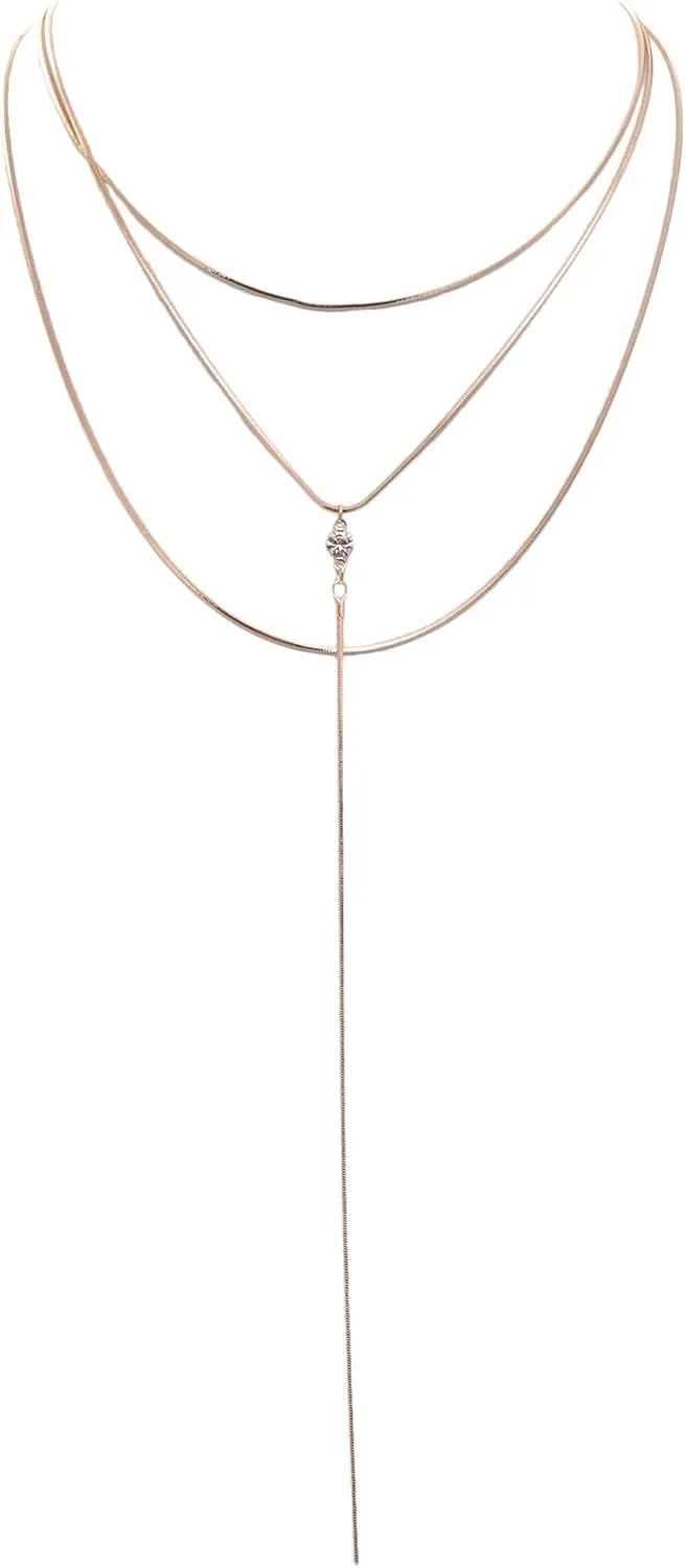 Spinningdaisy Crystal Accent Slim Layered Strand Y Necklace