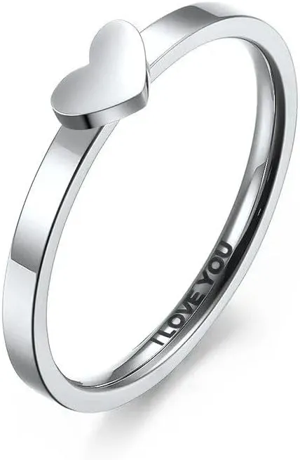 Stainless Steel Heart Couple Ring Slim Size 9, Siver