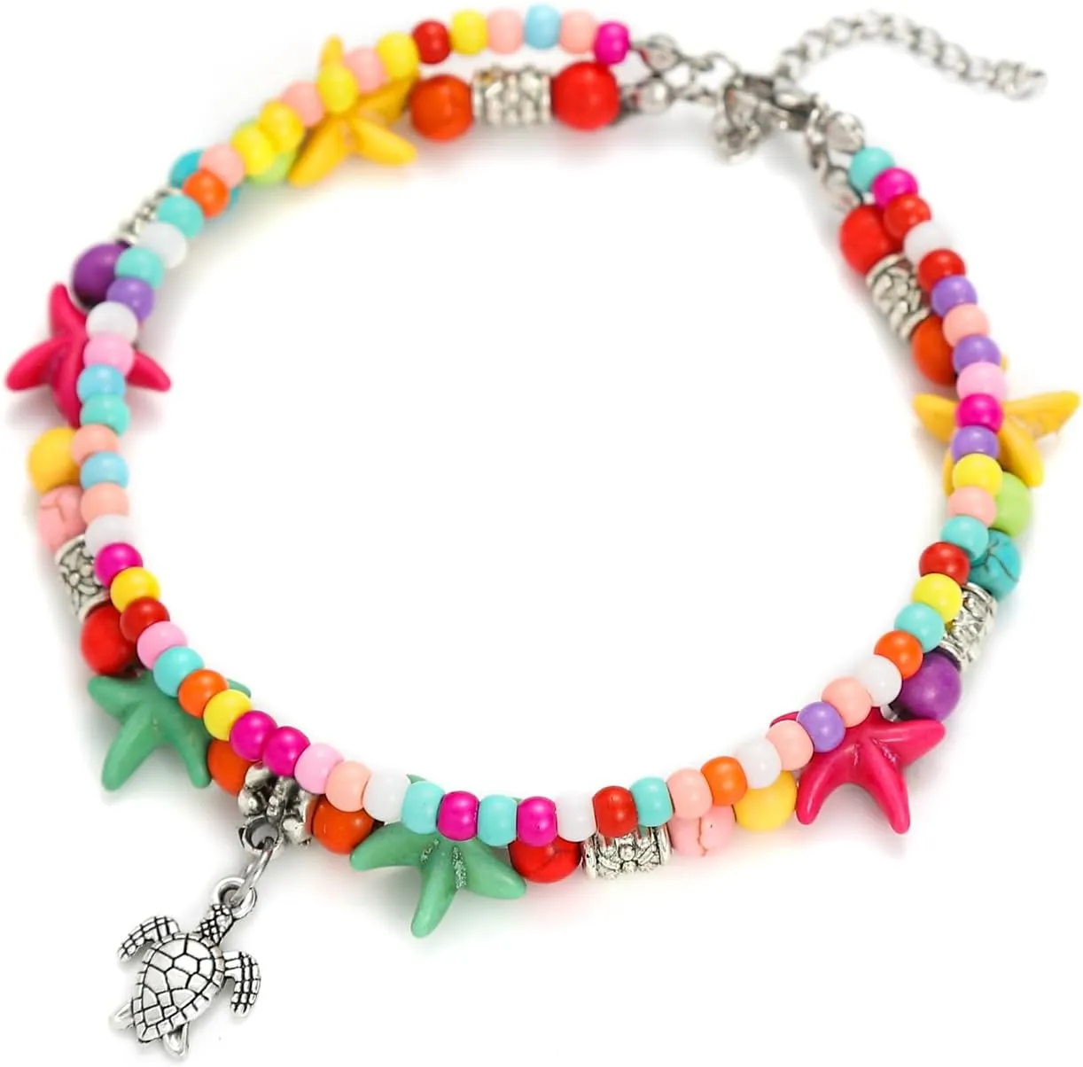 Starain Super Cute Beaded Anklets for Women Handmade Beach Boho Beaded Anklet Layered Bead Turtle Ankle Bracelet 8 inch