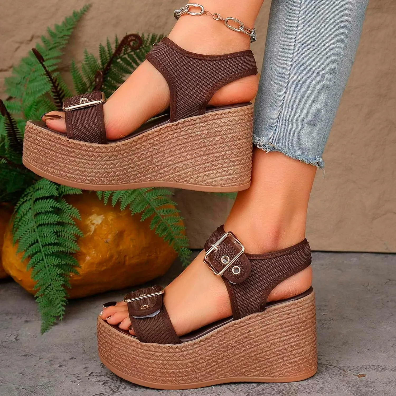 Summer Sandals For Women 2025,Women's Wedge Straps Platform Knit Comfort Slingback Dress Open Toe Slip-on Elastic Ankle Strap Casual Dressy Walking Comfy Shoes for Daily Wear