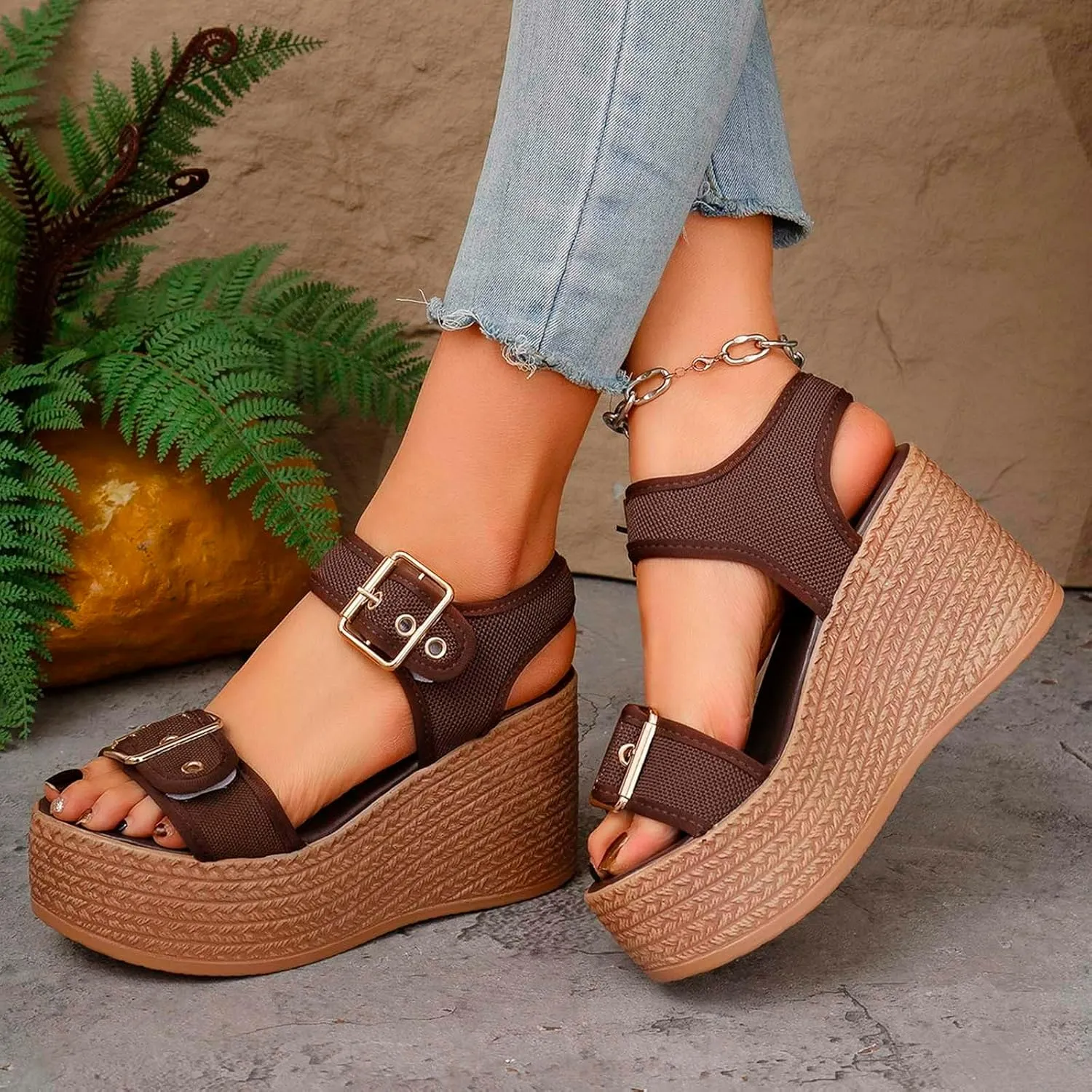 Summer Sandals For Women 2025,Women's Wedge Straps Platform Knit Comfort Slingback Dress Open Toe Slip-on Elastic Ankle Strap Casual Dressy Walking Comfy Shoes for Daily Wear