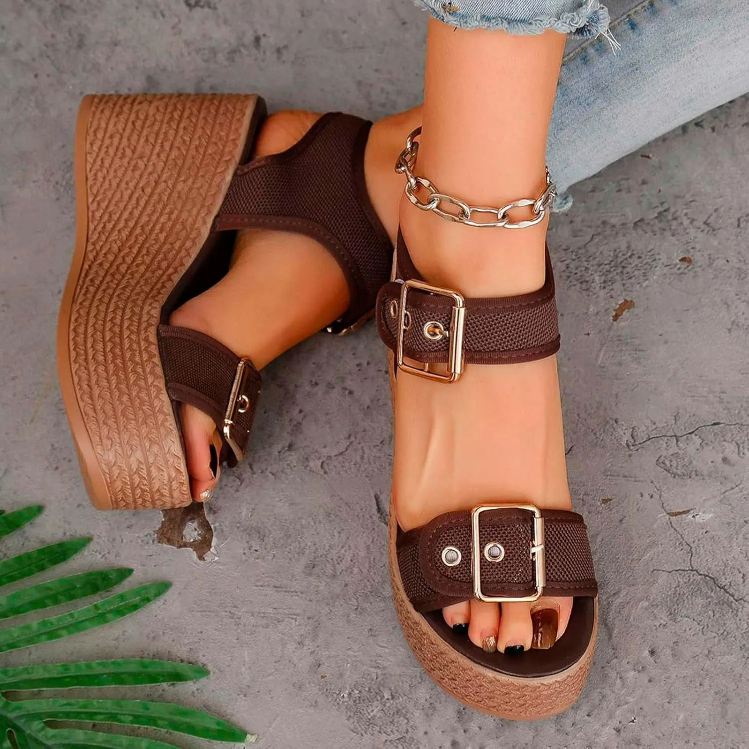 Summer Sandals For Women 2025,Women's Wedge Straps Platform Knit Comfort Slingback Dress Open Toe Slip-on Elastic Ankle Strap Casual Dressy Walking Comfy Shoes for Daily Wear