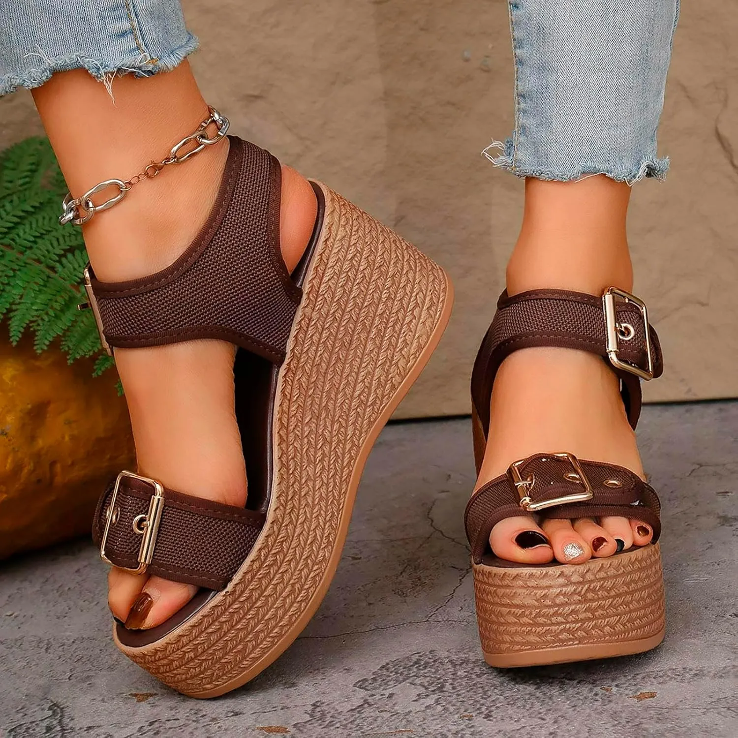 Summer Sandals For Women 2025,Women's Wedge Straps Platform Knit Comfort Slingback Dress Open Toe Slip-on Elastic Ankle Strap Casual Dressy Walking Comfy Shoes for Daily Wear