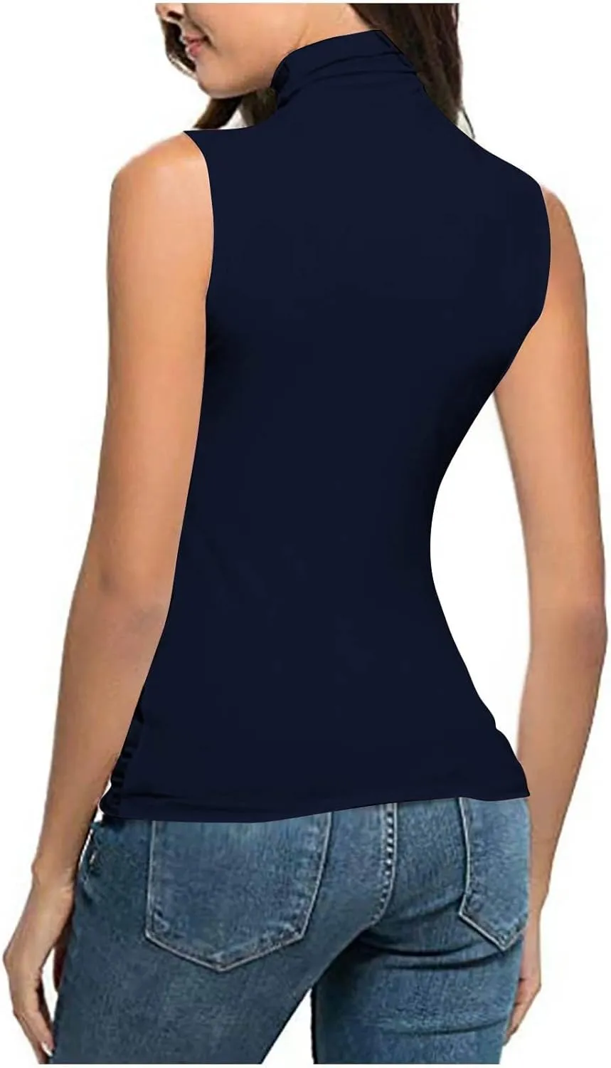 Summer Tops 2025 Womens Mock Tank Tops Plus Size Fitted Stretch Turtleneck Sleeveless Undershirts Casual Dressy Blouse