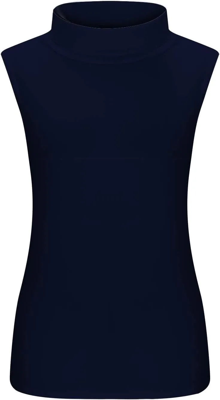 Summer Tops 2025 Womens Mock Tank Tops Plus Size Fitted Stretch Turtleneck Sleeveless Undershirts Casual Dressy Blouse