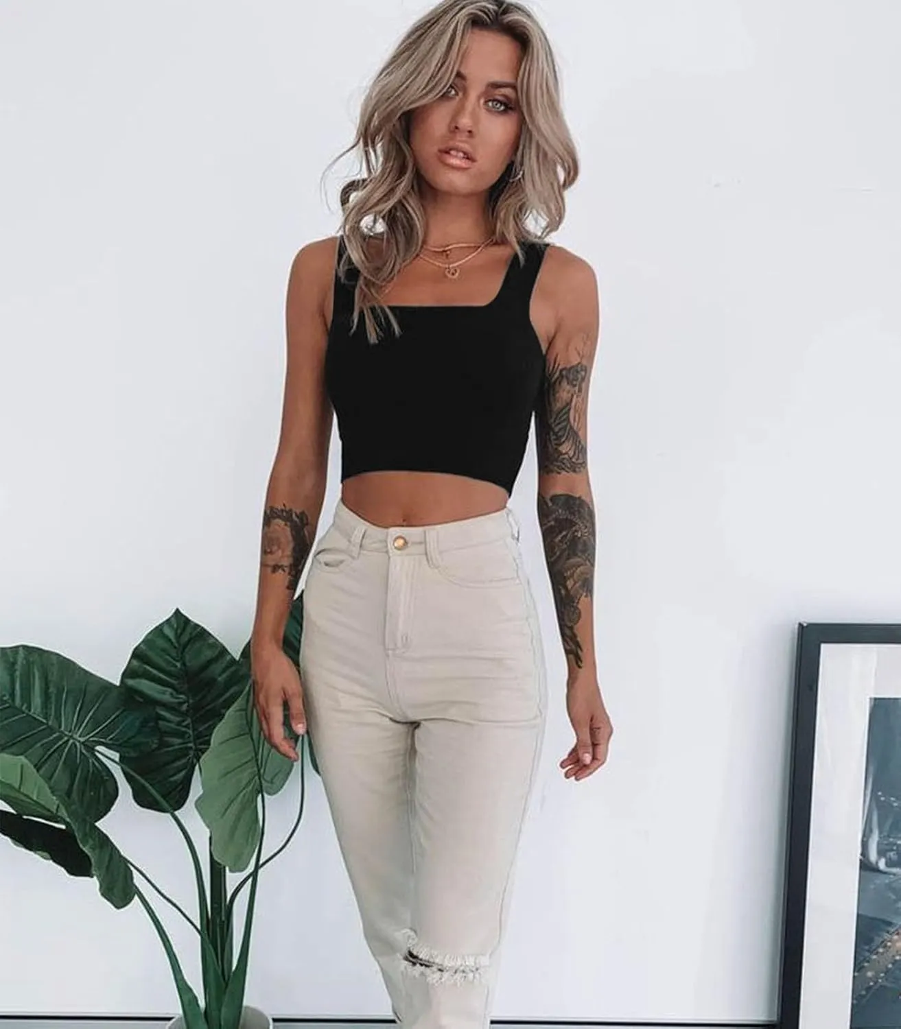 SUNDELL 3 Pack Crop Tank Tops for Women Casual Sleeveless Crop Tops Double Layer Cropped Yoga Workout Tops