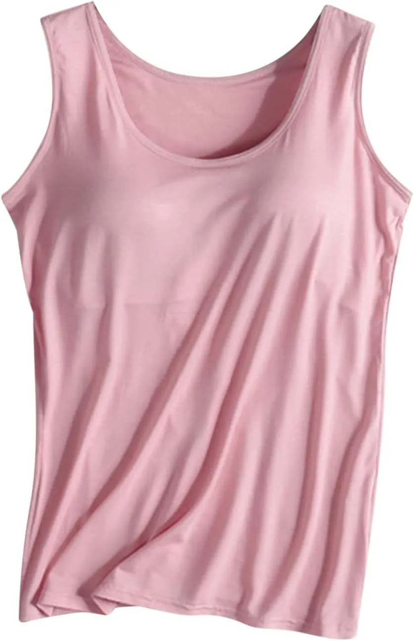 Tank Tops with Built in Bras Padded Stretch Casual Camisole Trendy Solid Color Cami Shirts Summer Basic Tops