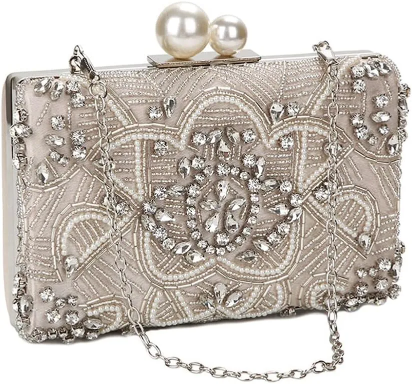 Tote Bag for Women, Crystal Clutch Bags Handmade Beaded Pearl Wedding Clutch Purse Handbags Women Shoulder Bag