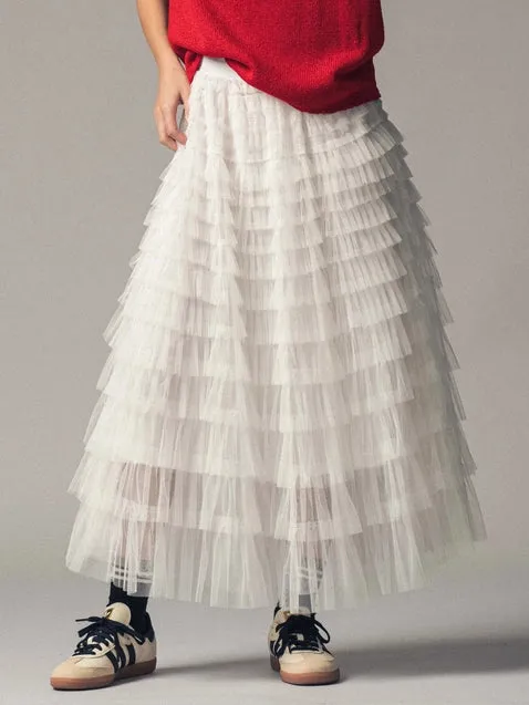 Tulle Textured Midi Skirt