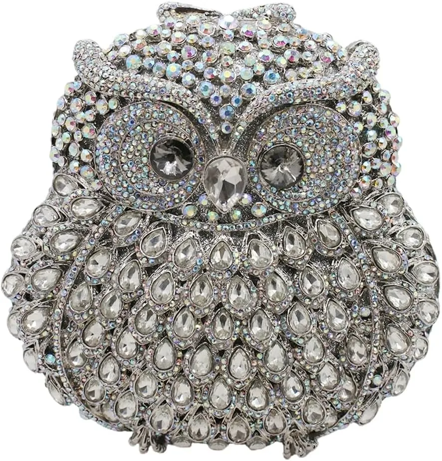 UMREN Cute Owl Clutch Women Crystal Evening Bags Luxury Handbag Rhinestone Wedding Party Purse