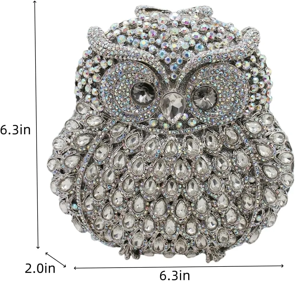UMREN Cute Owl Clutch Women Crystal Evening Bags Luxury Handbag Rhinestone Wedding Party Purse