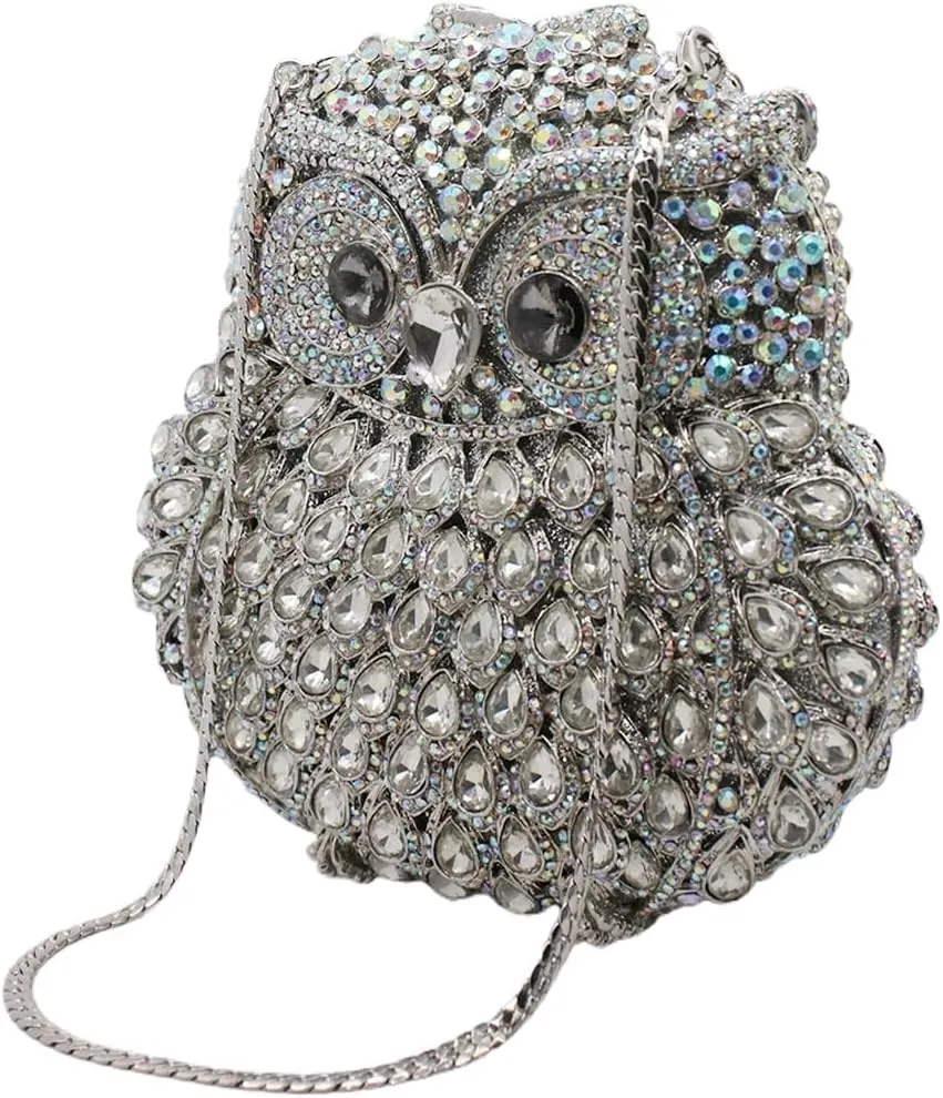 UMREN Cute Owl Clutch Women Crystal Evening Bags Luxury Handbag Rhinestone Wedding Party Purse