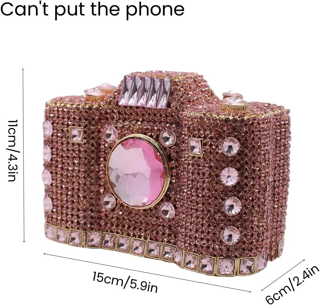UMREN Novelty Crystal Camera Shaped Clutch Purse for Women Sparkly Rhinestones Evening Clutch Bag Glitter Bridal Prom Handbag