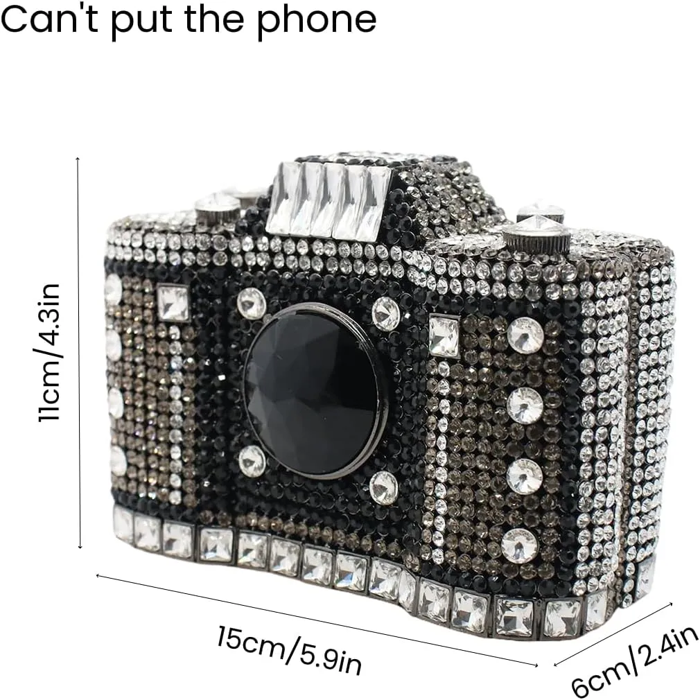 UMREN Novelty Crystal Camera Shaped Clutch Purse for Women Sparkly Rhinestones Evening Clutch Bag Glitter Bridal Prom Handbag
