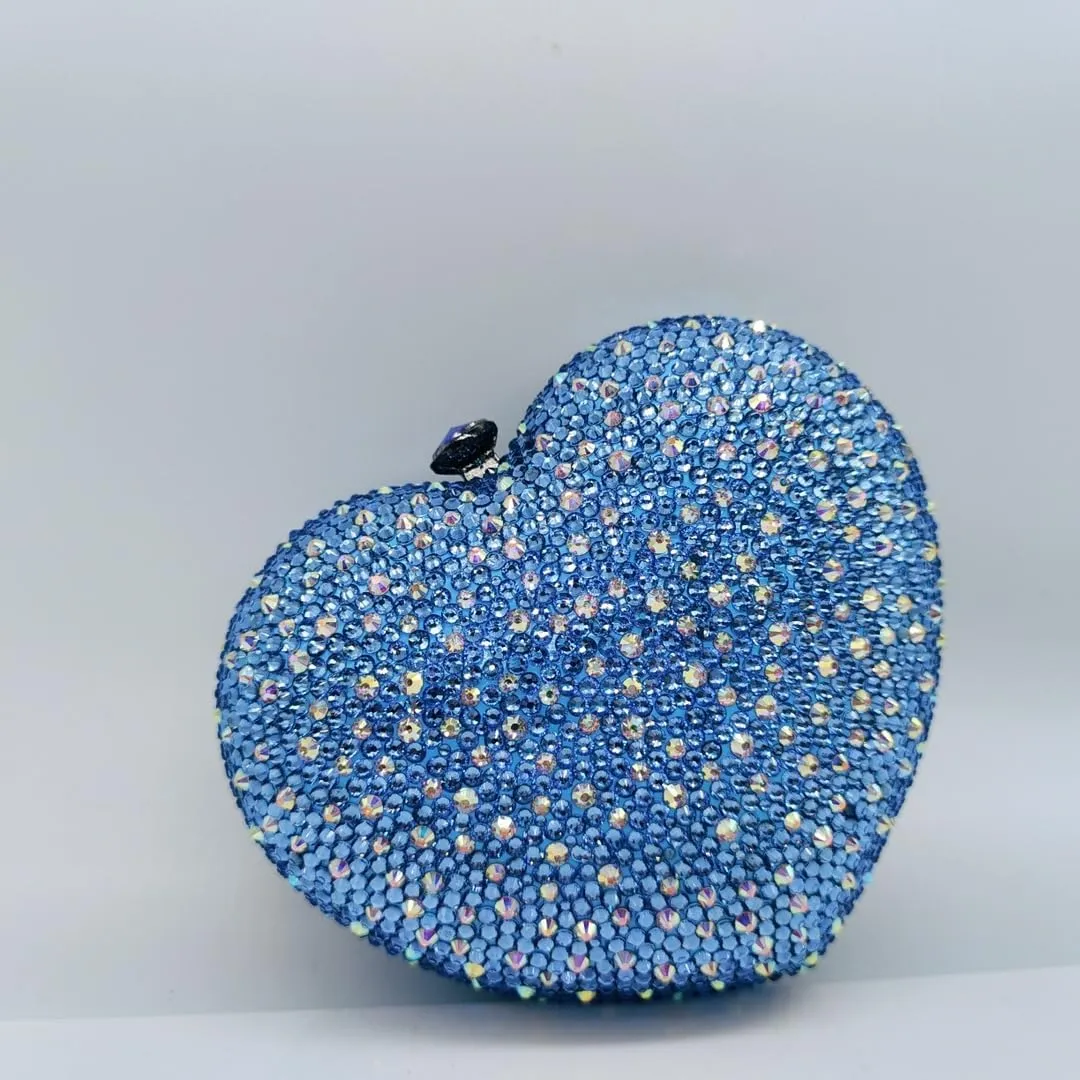 UMREN Women Cute Heart Shape Rhinestones Clutch Purse Glitter Mini Love Handbag Sparkly Evening bag Clain Shoulder Bag
