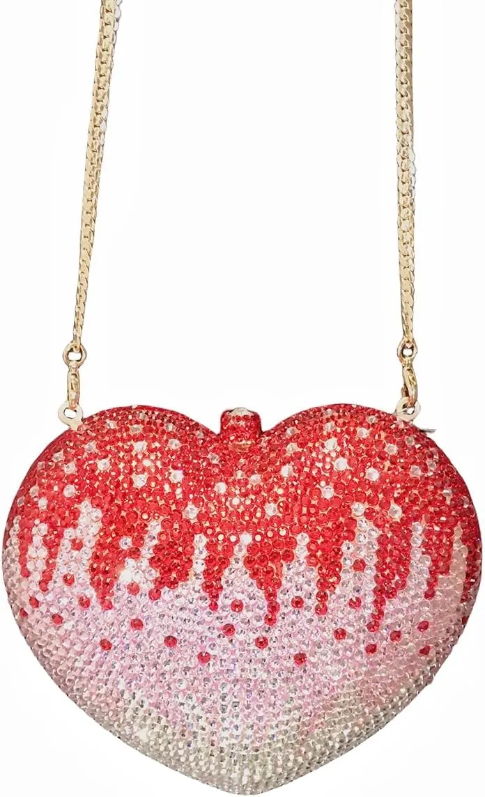 UMREN Women Cute Heart Shape Rhinestones Clutch Purse Glitter Mini Love Handbag Sparkly Evening bag Clain Shoulder Bag