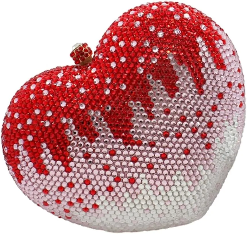 UMREN Women Cute Heart Shape Rhinestones Clutch Purse Glitter Mini Love Handbag Sparkly Evening bag Clain Shoulder Bag
