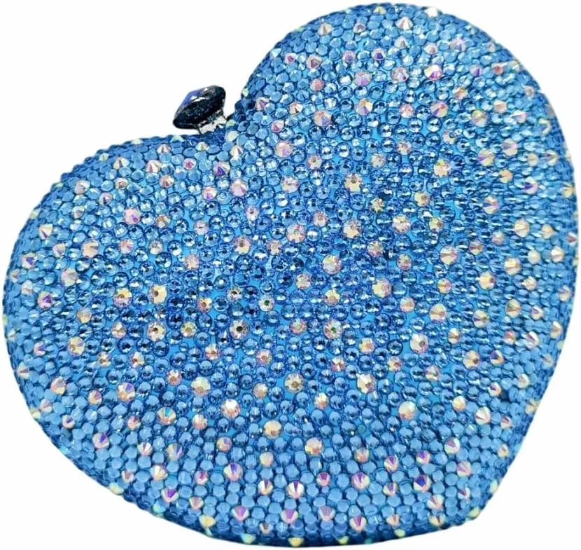 UMREN Women Cute Heart Shape Rhinestones Clutch Purse Glitter Mini Love Handbag Sparkly Evening bag Clain Shoulder Bag