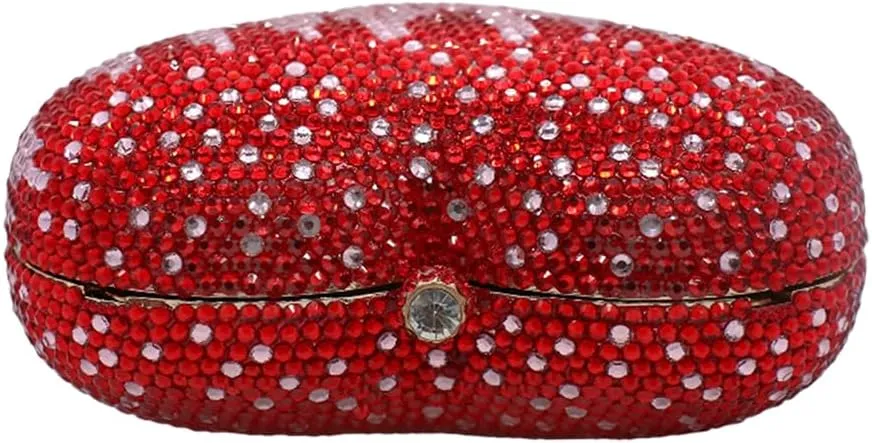 UMREN Women Cute Heart Shape Rhinestones Clutch Purse Glitter Mini Love Handbag Sparkly Evening bag Clain Shoulder Bag