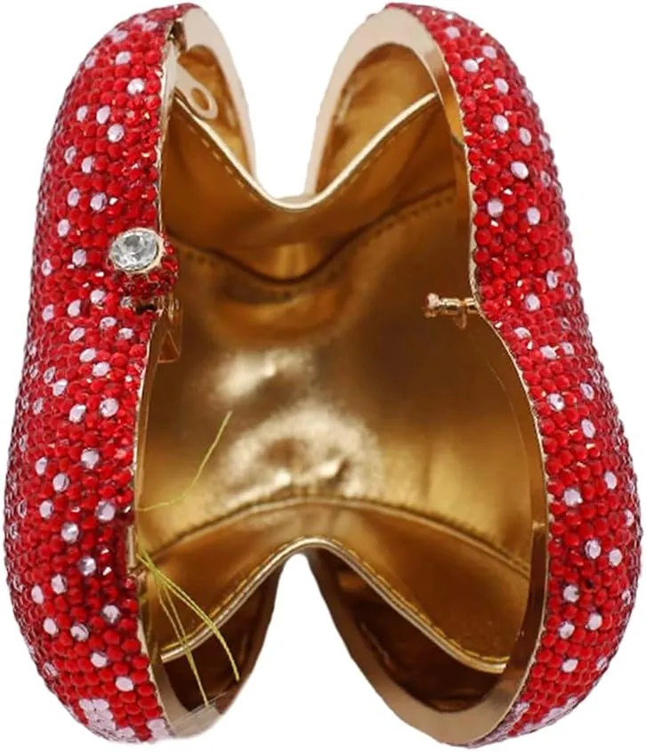 UMREN Women Cute Heart Shape Rhinestones Clutch Purse Glitter Mini Love Handbag Sparkly Evening bag Clain Shoulder Bag