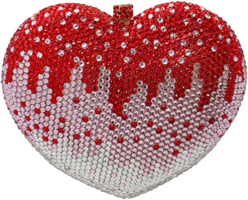 UMREN Women Cute Heart Shape Rhinestones Clutch Purse Glitter Mini Love Handbag Sparkly Evening bag Clain Shoulder Bag