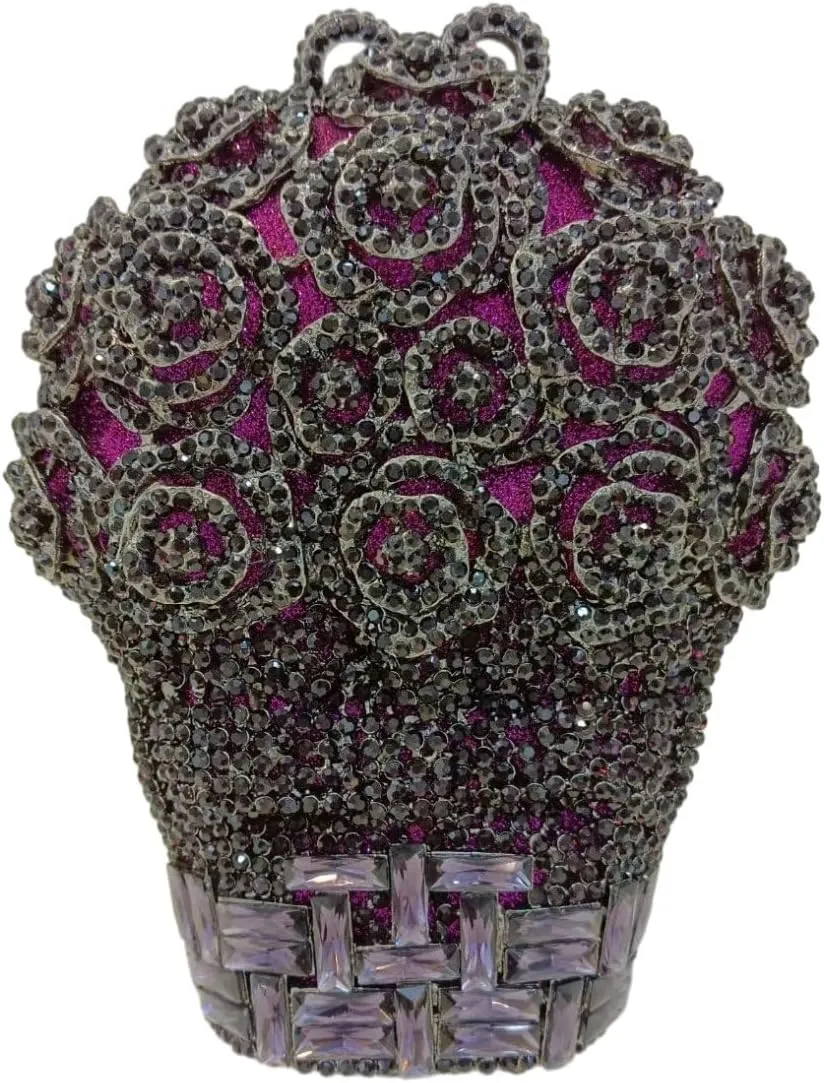 UMREN Women Vintage Flower Rhinestone Clutch Crystal Evening Bag Purse Wedding Cocktail Bag