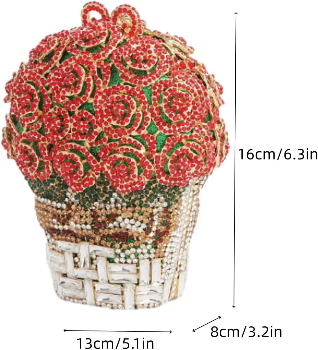 UMREN Women Vintage Flower Rhinestone Clutch Crystal Evening Bag Purse Wedding Cocktail Bag