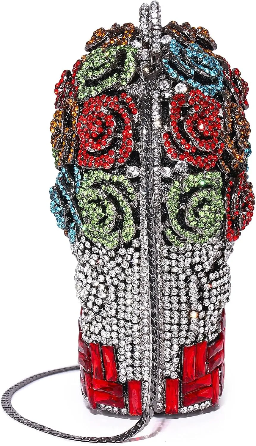 UMREN Women Vintage Flower Rhinestone Clutch Crystal Evening Bag Purse Wedding Cocktail Bag