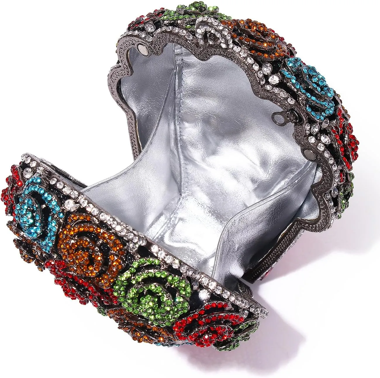 UMREN Women Vintage Flower Rhinestone Clutch Crystal Evening Bag Purse Wedding Cocktail Bag