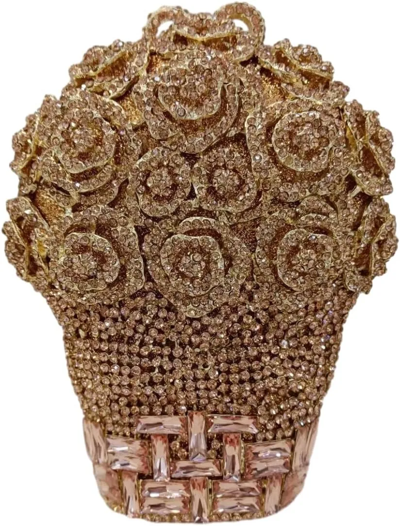 UMREN Women Vintage Flower Rhinestone Clutch Crystal Evening Bag Purse Wedding Cocktail Bag