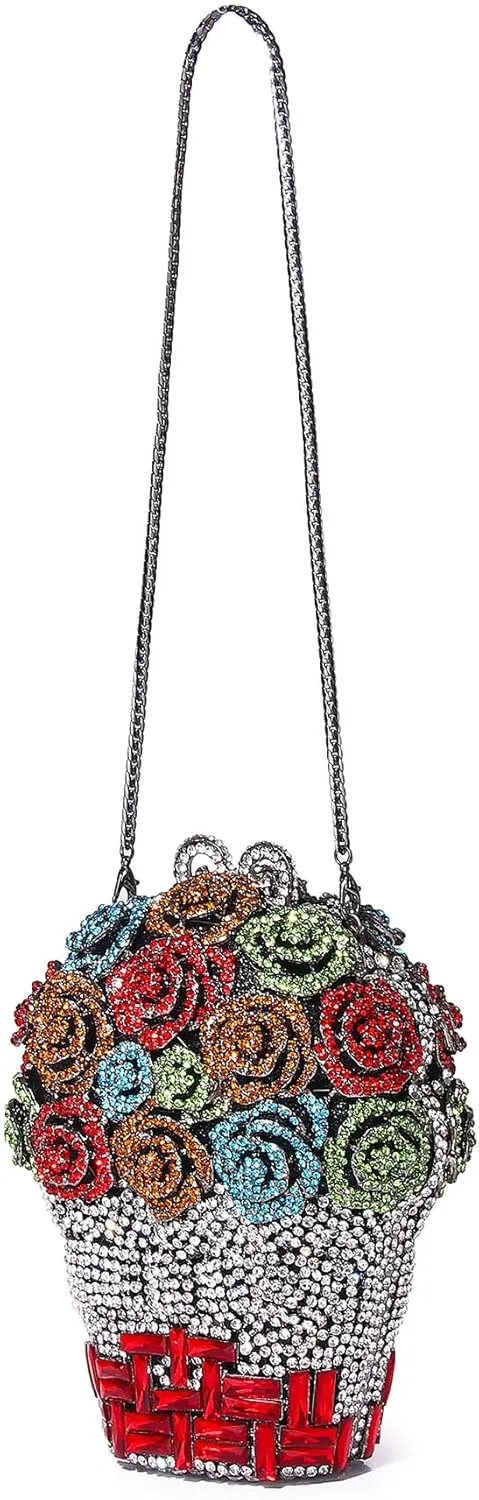 UMREN Women Vintage Flower Rhinestone Clutch Crystal Evening Bag Purse Wedding Cocktail Bag