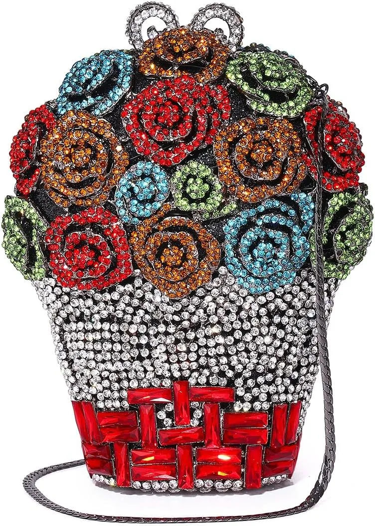 UMREN Women Vintage Flower Rhinestone Clutch Crystal Evening Bag Purse Wedding Cocktail Bag