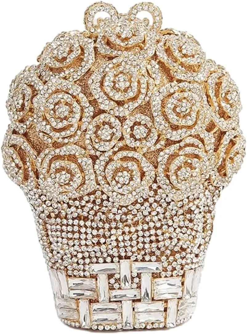 UMREN Women Vintage Flower Rhinestone Clutch Crystal Evening Bag Purse Wedding Cocktail Bag