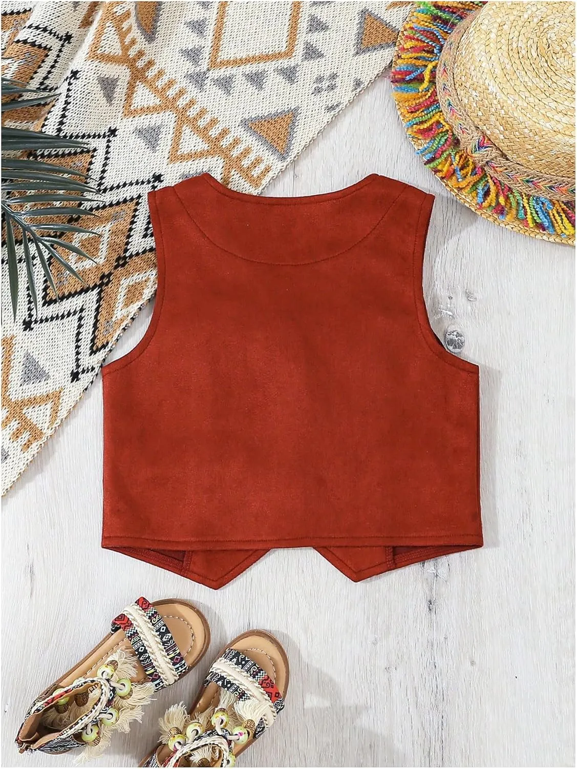 Verdusa Girl's Fringe Crop Vest Button Front Sleeveless Boho Tassels Jacket