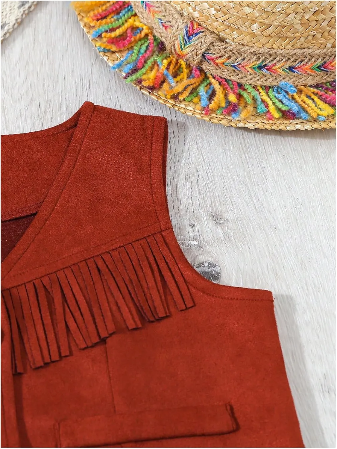 Verdusa Girl's Fringe Crop Vest Button Front Sleeveless Boho Tassels Jacket