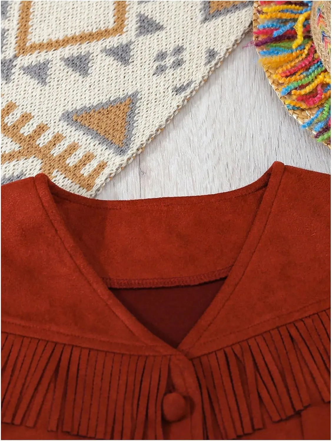 Verdusa Girl's Fringe Crop Vest Button Front Sleeveless Boho Tassels Jacket