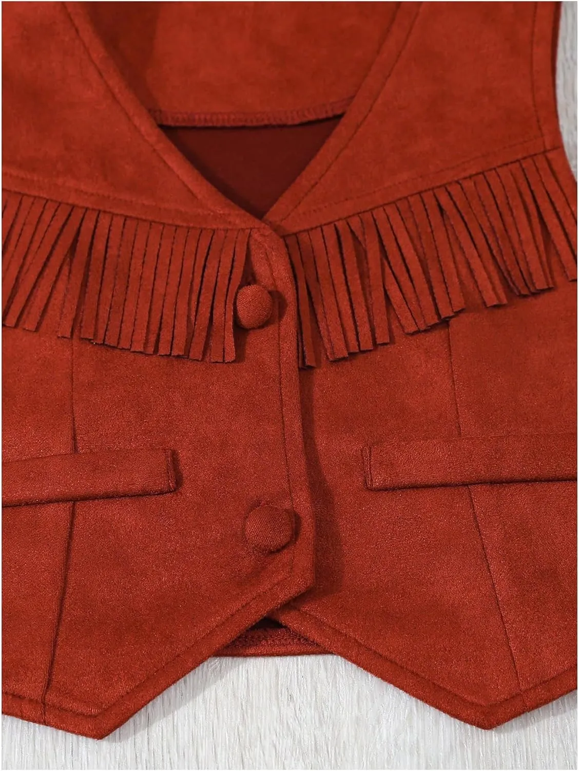 Verdusa Girl's Fringe Crop Vest Button Front Sleeveless Boho Tassels Jacket
