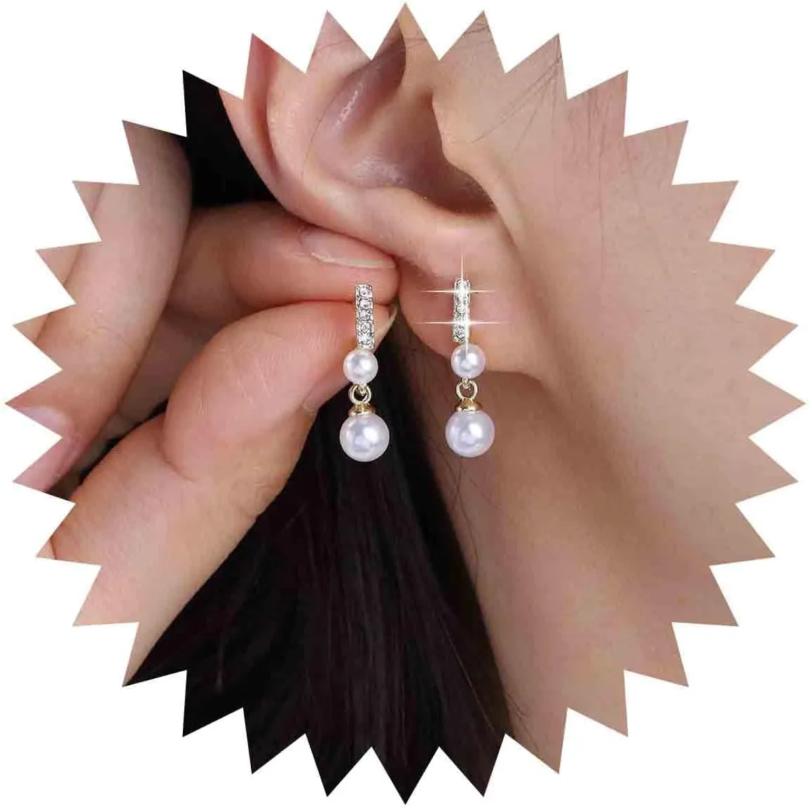 Vintage Crystal Pearl Drop Earrings Gold Pearl Dangle Earrings Cz Tennis Chain Earrings Sparkly Rhinestone Pearl Earrings Jewelry for Women